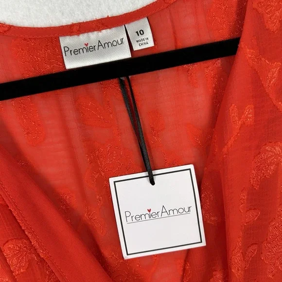 Premier Amour Women Floral Fit Flare Faux Wrap Red Dress Size 10 Bow V Neck Love - Picture 4 of 11